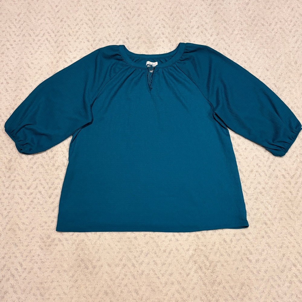 Croft Barrow Everyday Essential Blouse Size XXL Aqua Teal Relaxed Office School